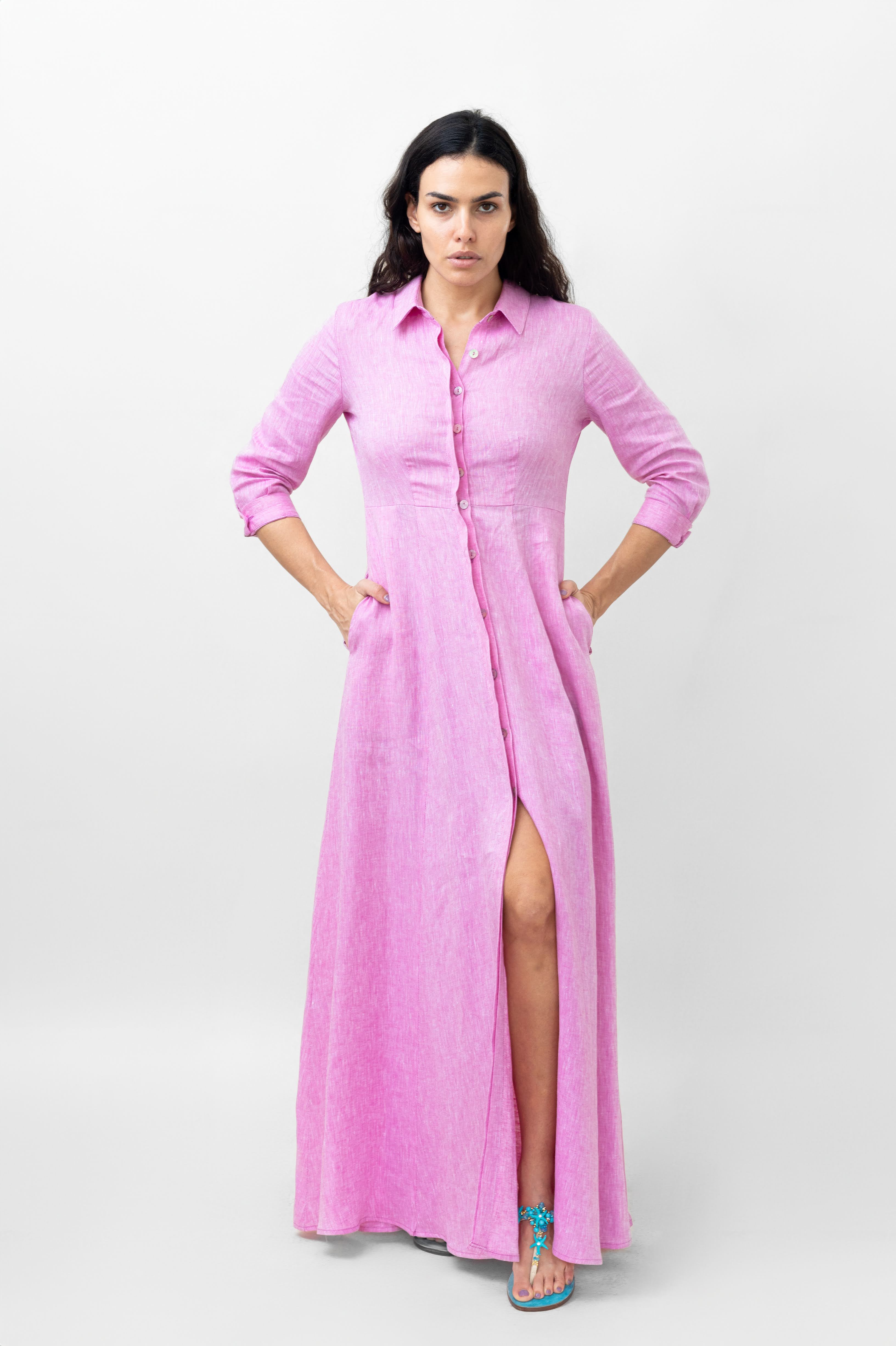 Nolan Pink Italian Linen Dress – Dressxox